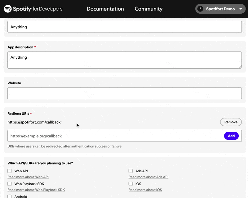 Selecting Web API option